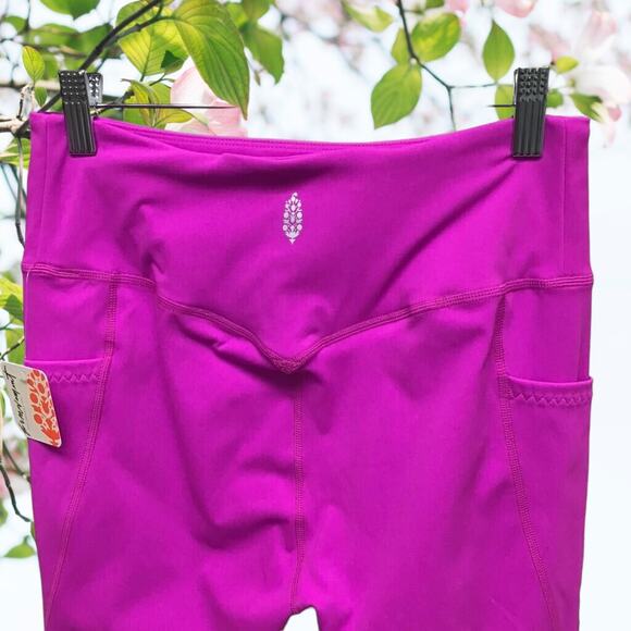 NWT - FP Movement Women's Leggings Pink High Rise w Pockets cross tie Ankle - Picture 6 of 8